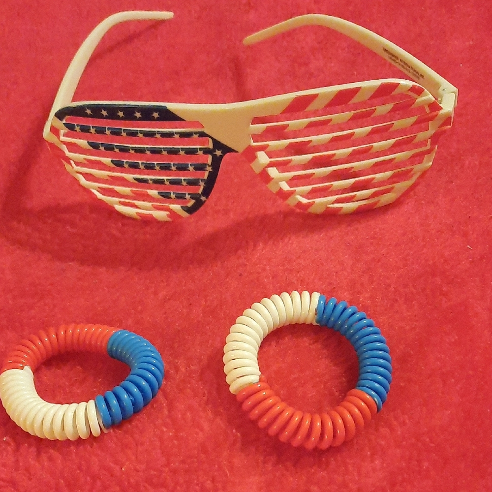 American Flag Shutter Shades Sunglasses with Red White Blue Bracelets